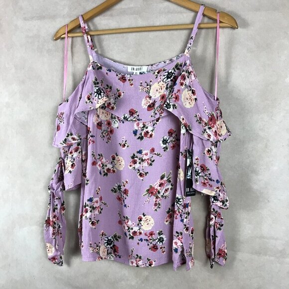 One Hart Juniors' Purple Floral Cold-Shoulder Top NWT XS - Picture 6 of 6